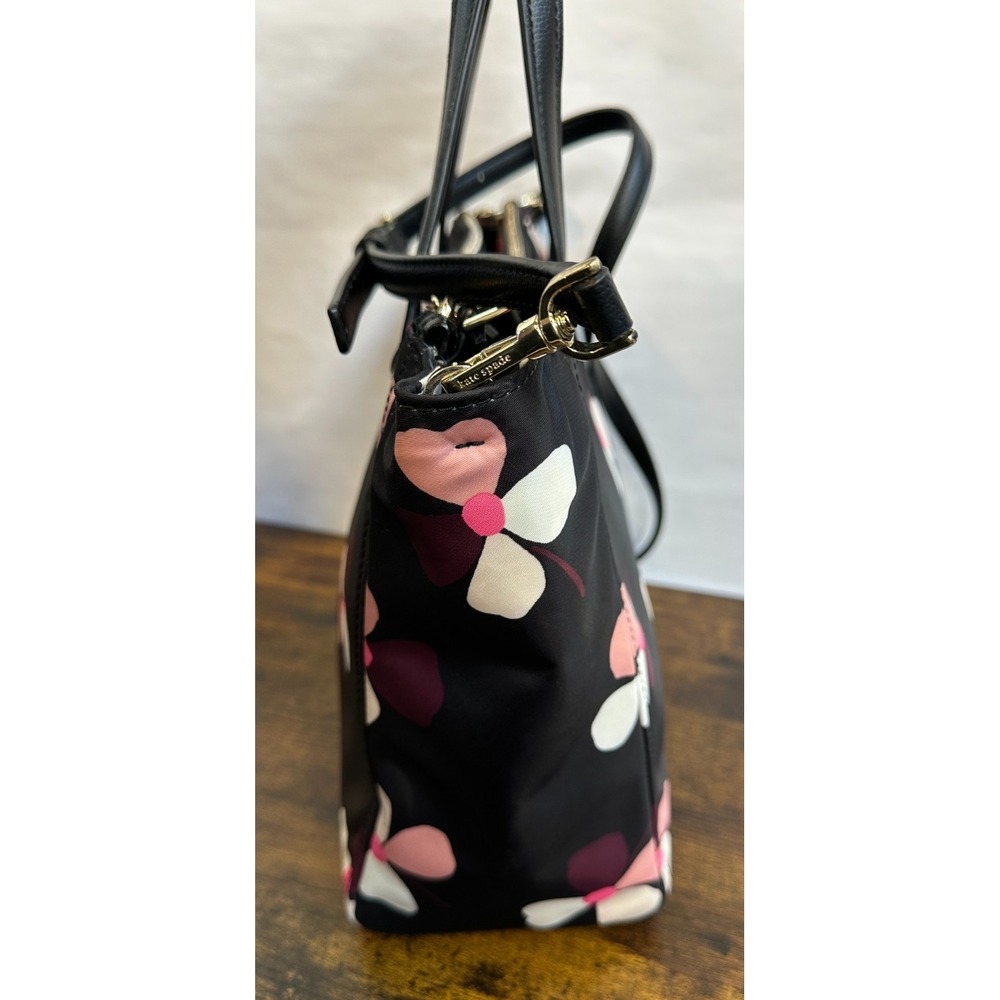 Kate Spade Dawn Dusk Buds Black Floral Nylon Satchel Tote Crossbody Bag Purse - Picture 5 of 16